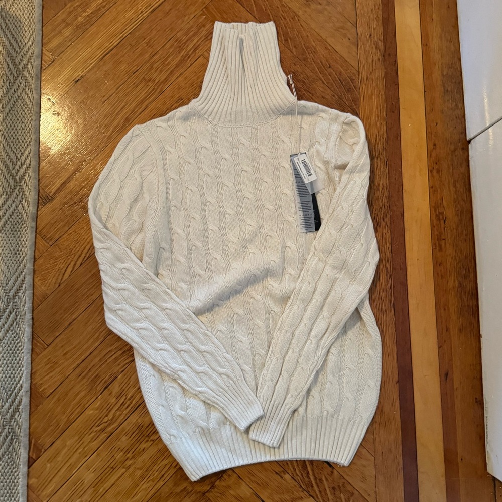 Cashmeritaly NWT men’s white cableknit cashmere turtleneck- size M